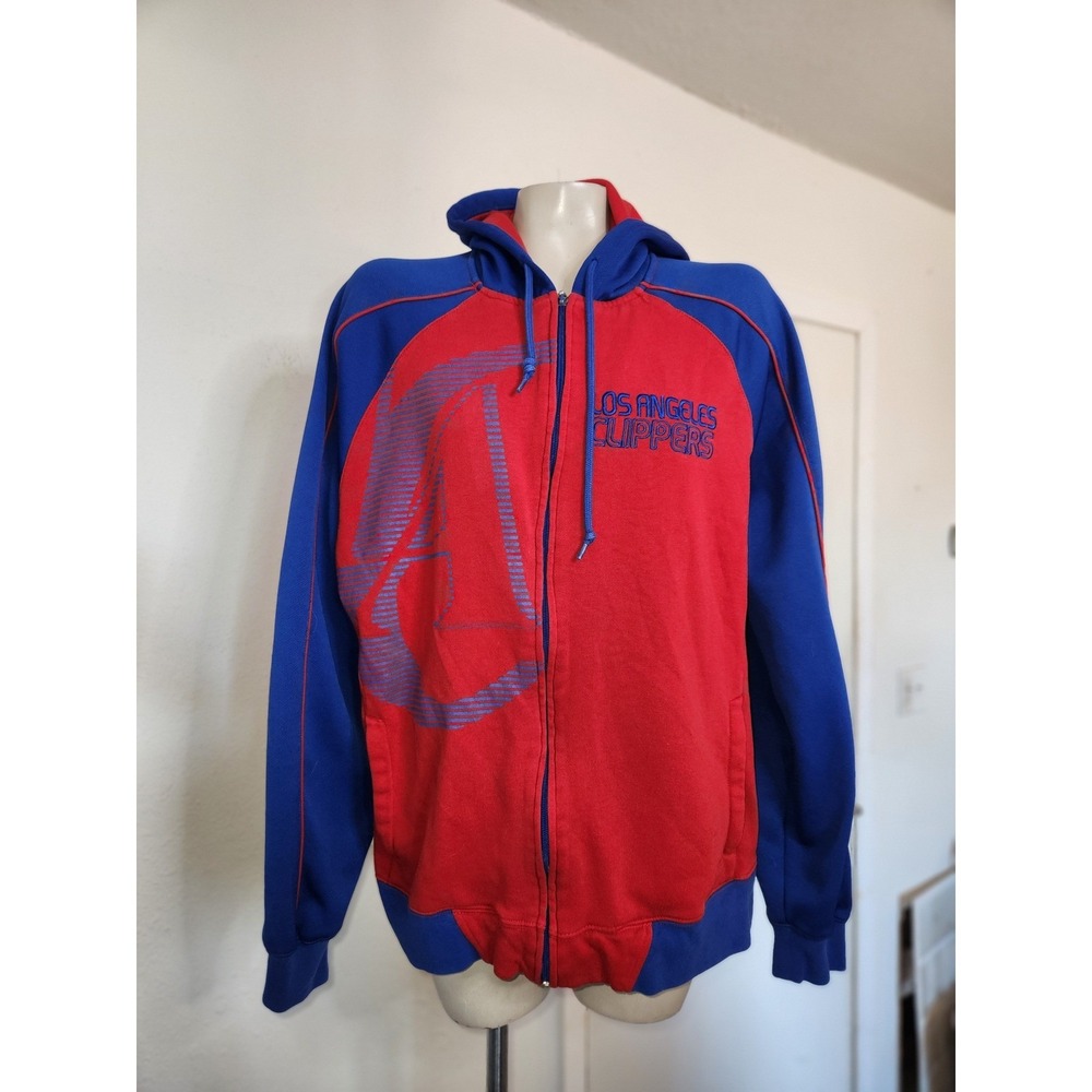 Adidas LA Clippers Courtside Full Zip Hoodie Red Royal Blue NBA Fleece Mens L - Picture 2 of 10